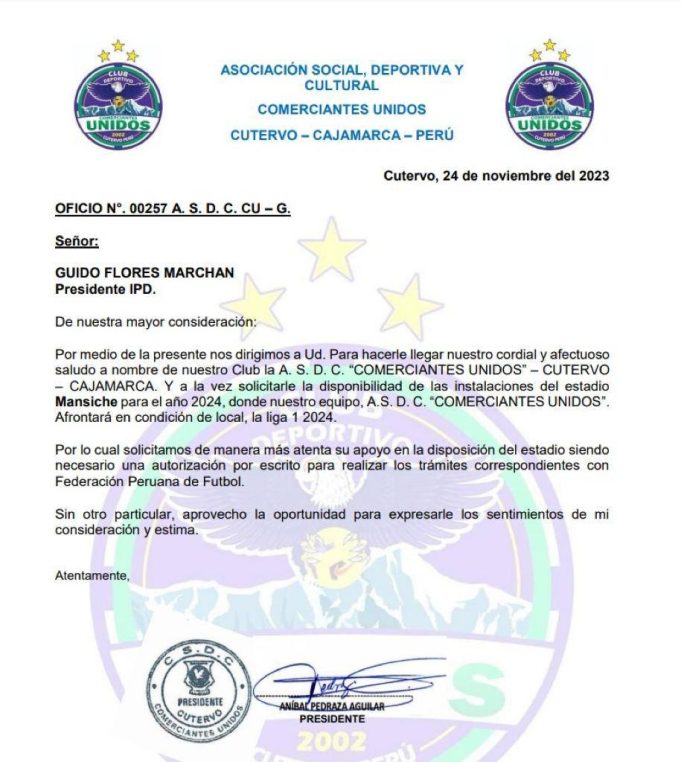 COMERCIANTES UNIDOS BUSCA JUGAR COMO LOCAL EN EL ESTADIO MANSICHE DE TRUJILLO